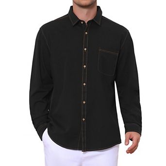 Men's Casual Chest Pocket Long Sleeve Button Down Outdoor Denim Shirt