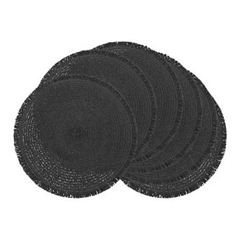 Farmhouse Placemats Set of 6 Woven Mats with Tassel for Dining Table Decor Washable Mat 15x15 Inch