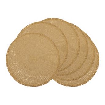 Farmhouse Placemats Set of 6 Woven Mats with Tassel for Dining Table Decor Washable Mat 15x15 Inch