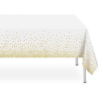 White & Gold Dot Plastic Tablecloth, Disposable, Waterproof, Rectangle
