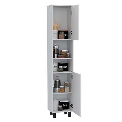 Hobart Pantry, Four Legs, Three Interior Shelves, Two Shelves, Two Cabinets