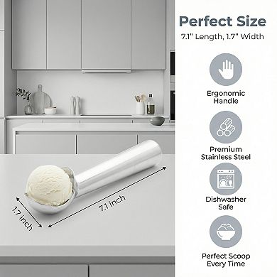 Stainless Steel Ice Cream Scoop with Ergonomic Handle for Easy Release and Clean