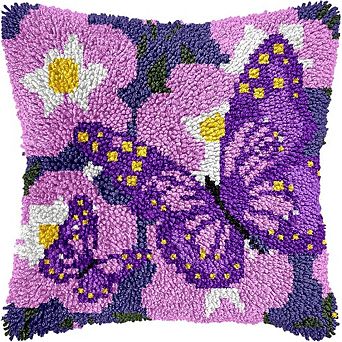 Butterfly Floral Latch Hook Pillow Kit DIY Rug Cushion Cover 17x17 Inch