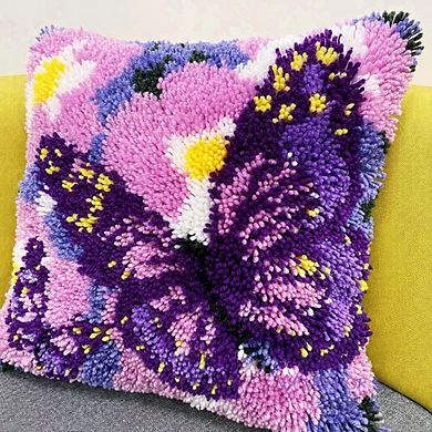 Butterfly Floral Latch Hook Pillow Kit DIY Rug Cushion Cover 17x17 Inch
