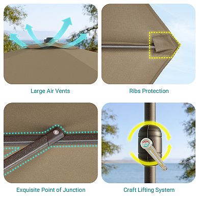 Sonkuki 10×6.5ft LED Rectangular Outdoor Patio Market Umbrella for Deck, Garden and Poolside