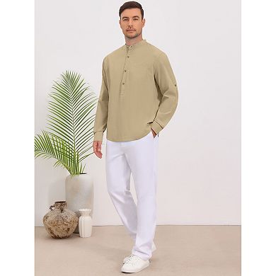Men's Henley Shirt Long Sleeves Button Down Chest Pocket Casual Cotton Shirts