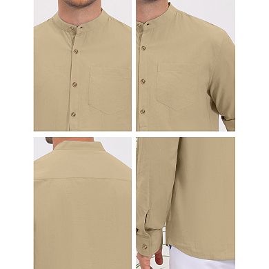 Men's Henley Shirt Long Sleeves Button Down Chest Pocket Casual Cotton Shirts