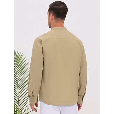 Men's Henley Shirt Long Sleeves Button Down Chest Pocket Casual Cotton Shirts