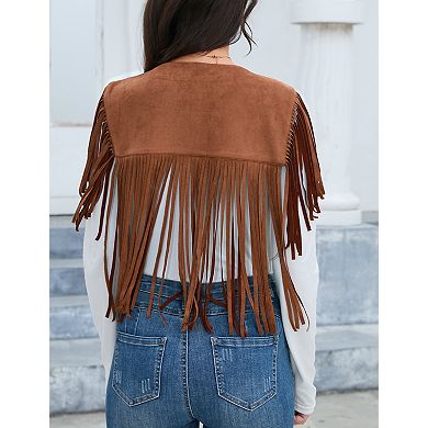 Women's Chic Cowboy Poncho Western Fringe Suede Vest