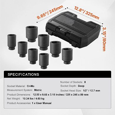 Axle Nut Impact Socket Set, 12-Point 29mm39mm Sockets with Storage Case
