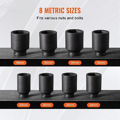 Axle Nut Impact Socket Set, 12-Point 29mm39mm Sockets with Storage Case