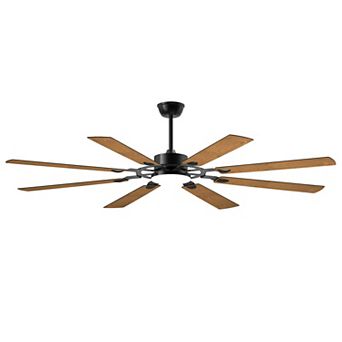 72" 8-Blade Large Modern Ceiling Fan Reversible Quiet DC Motor, Indoor/Outdoor, Black Finish
