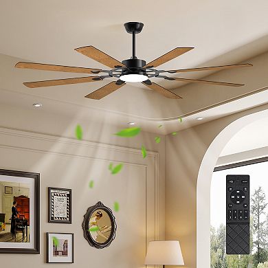 72" 8-Blade Large Modern Ceiling Fan Reversible Quiet DC Motor, Indoor/Outdoor, Black Finish