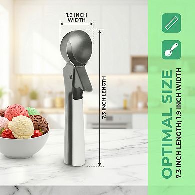Ice Cream Scoop, 1 Pcs Stainless Steel Pop-out Ice Cream Scooper, Ergonomic Handle 7.3x1.9 Inch