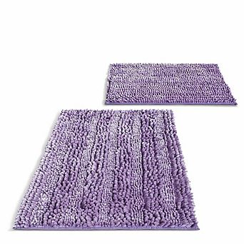 Light Purple Chenille Bathroom Rug Set Non Slip Absorbent Bath Mats Two Piece