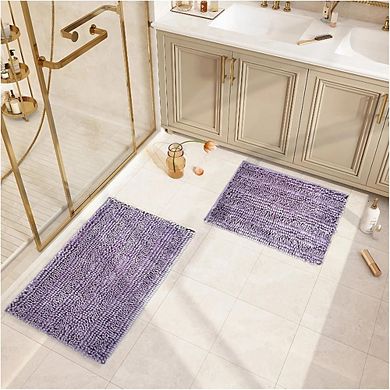 Light Purple Chenille Bathroom Rug Set Non Slip Absorbent Bath Mats Two Piece