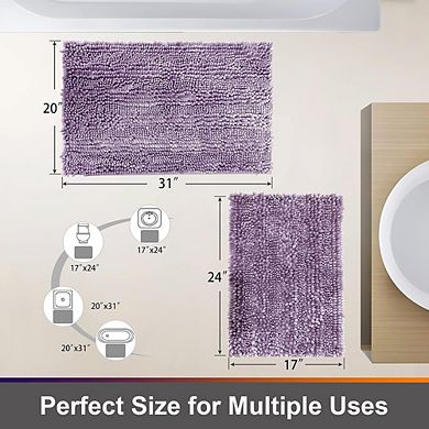 Light Purple Chenille Bathroom Rug Set Non Slip Absorbent Bath Mats Two Piece