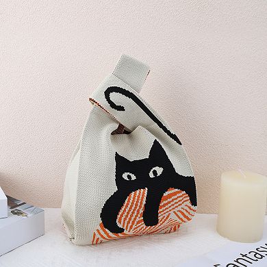 Cat Knitted Wrist Bag for Women 1Pc