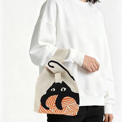 Cat Knitted Wrist Bag for Women 1Pc