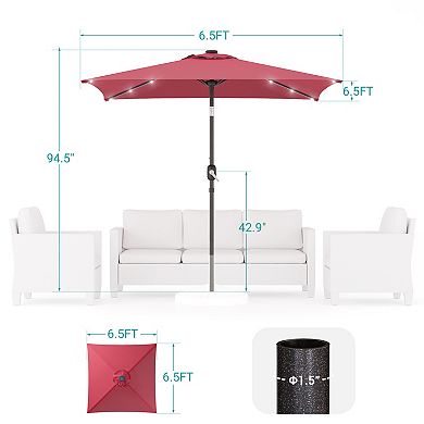 Sonkuki 6.5ft LED Square Outdoor Patio Umbrella with UPF50+, Tilt, and Wind-Resistant Design