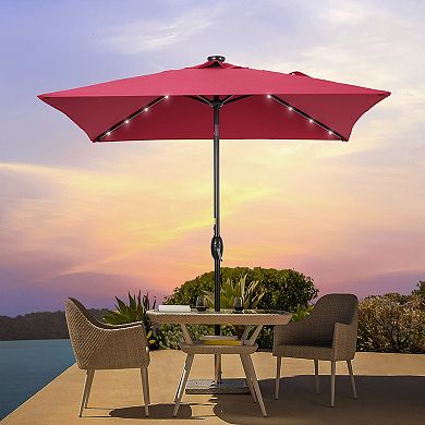Sonkuki 6.5ft LED Square Outdoor Patio Umbrella with UPF50+, Tilt, and Wind-Resistant Design