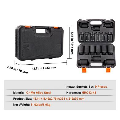 Compact 9-Piece Impact Socket Set for Garage and DIY Projects