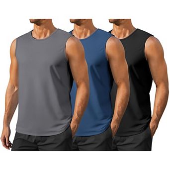 PINSPARK Men's 3 Pack UPF50+ Quick Dry Tank Tops Sun Protection Sleeveless Workout Shirt