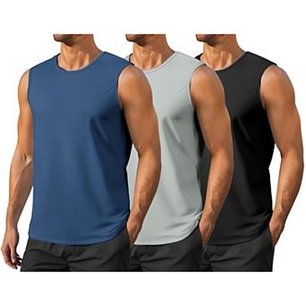 PINSPARK Men's 3 Pack UPF50+ Quick Dry Tank Tops Sun Protection Sleeveless Workout Shirt