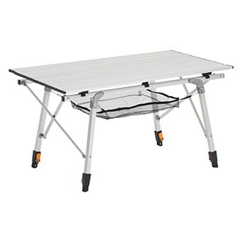 Folding Portable Camping Table Aluminum Roll Up Silver