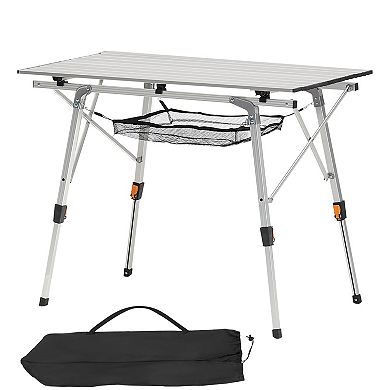 Folding Portable Camping Table Aluminum Roll Up Silver