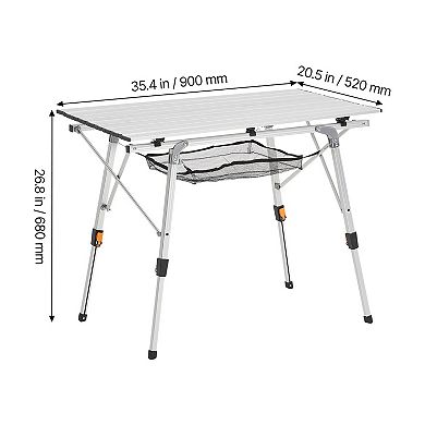 Folding Portable Camping Table Aluminum Roll Up Silver