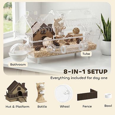 PawHut 8 in 1 Hamster Cage with Accessories, 21.5inch x 11.8inch x 12.6inch