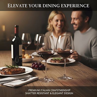 Italian Red Wine Glasses Set of 4, 18oz Clear Glassware for Everyday