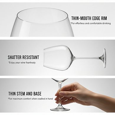 Italian Red Wine Glasses Set of 4, 18oz Clear Glassware for Everyday