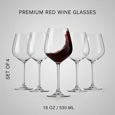 Italian Red Wine Glasses Set of 4, 18oz Clear Glassware for Everyday