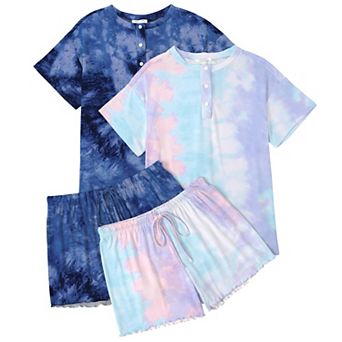 Ekouaer 2 Pack Womens Pajama Sets Short Sleeve Sleepwear Top with Shorts Pjs Soft Comfy Loungewear