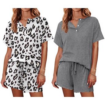 Ekouaer 2 Pack Womens Pajama Sets Short Sleeve Sleepwear Top with Shorts Pjs Soft Comfy Loungewear