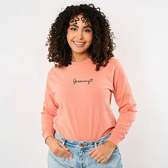 Embroidered Grammy Heart - Women's Garment Dyed Long Sleeve Graphic T-Shirt