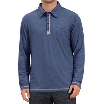 Men's Contrast Placket Button Collared Pocket Long Sleeves Polo Shirts