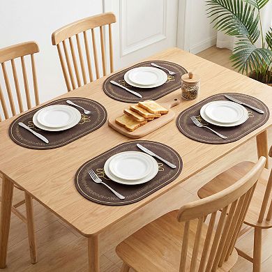 Rustic Oval Placemats Set of 4 Cotton Linen Mats for Dining Table Decor Washable Mat 17.7x12.6 Inch