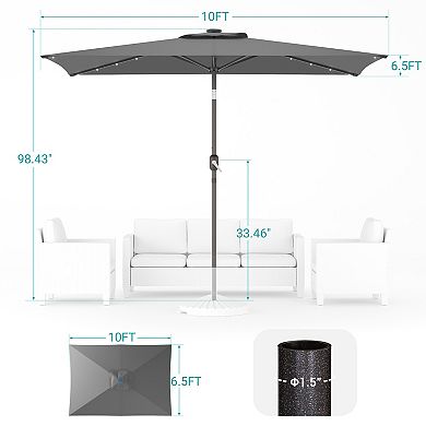 Sonkuki 10×6.5ft LED Rectangular Outdoor Patio Market Umbrella for Deck, Garden and Poolside