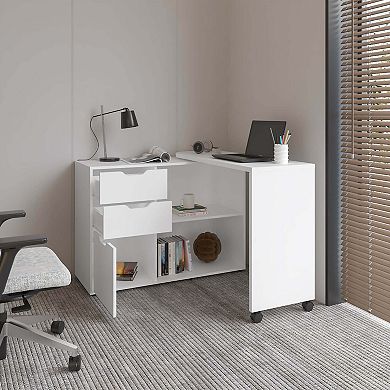 Mova Rotatable Desk With Swiveling Surface And Storage Shelves