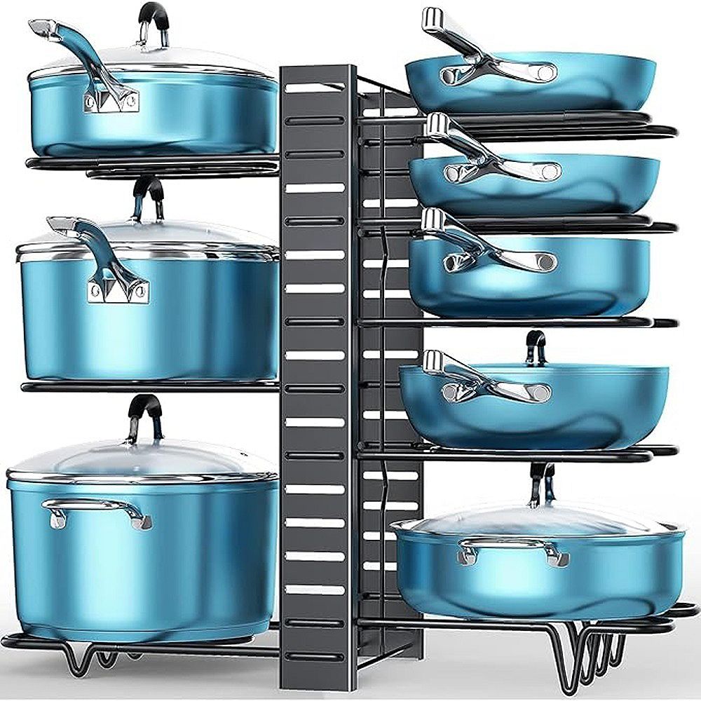 Pots and Pans Organizer Rack - 8 Tier Adjustable Kitchen Cabinet Storage