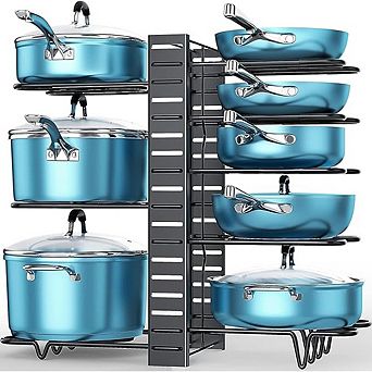Pots and Pans Organizer Rack - 8 tier Adjustable Kitchen Cabinet Storage