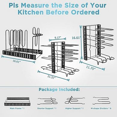 Pots and Pans Organizer Rack - 8 Tier Adjustable Kitchen Cabinet Storage