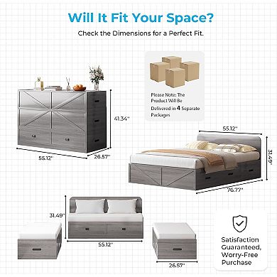 Mjkone 3-in-1 Convertible Murphy Bed with Storage & Mattress
