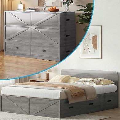 Mjkone 3-in-1 Convertible Murphy Bed with Storage & Mattress