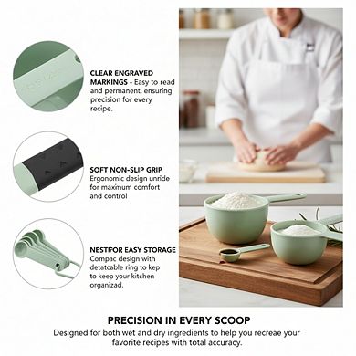 Soft Grip Measuring Set 9-Piece Pistachio, Easy Read Nesting Dishwasher Safe