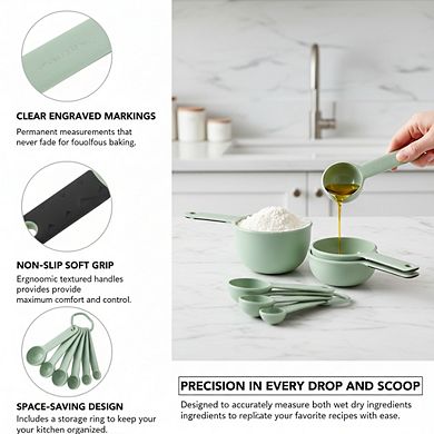 Soft Grip Measuring Set 9-Piece Pistachio, Easy Read Nesting Dishwasher Safe