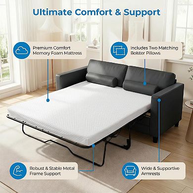 Mjkone Modern Faux Leather Convertible 2-in-1 Sleeper Sofa Bed